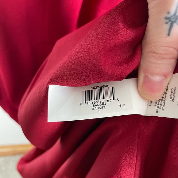 Dress the Population Sandra Gown Sz L Garnet Red Plunge Trumpet Wedding Evening - Picture 9 of 12